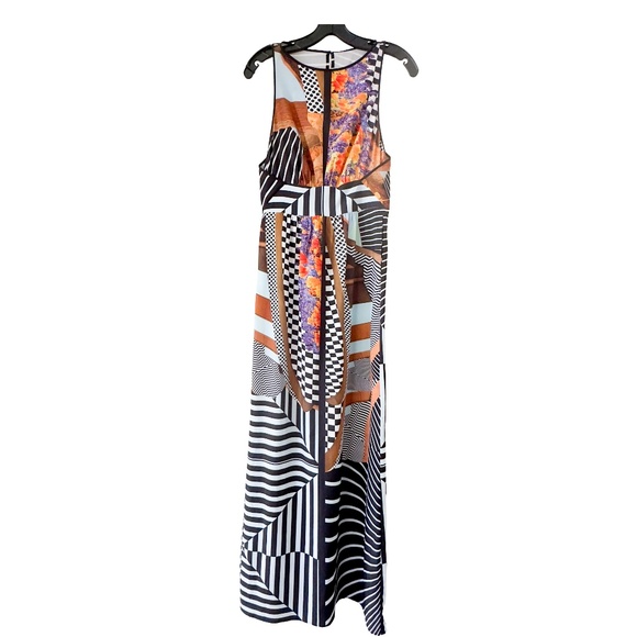 Clover Canyon Sleeveless Empire Waist Multicolor Geometric Stretch Maxi Dress S - Picture 6 of 10